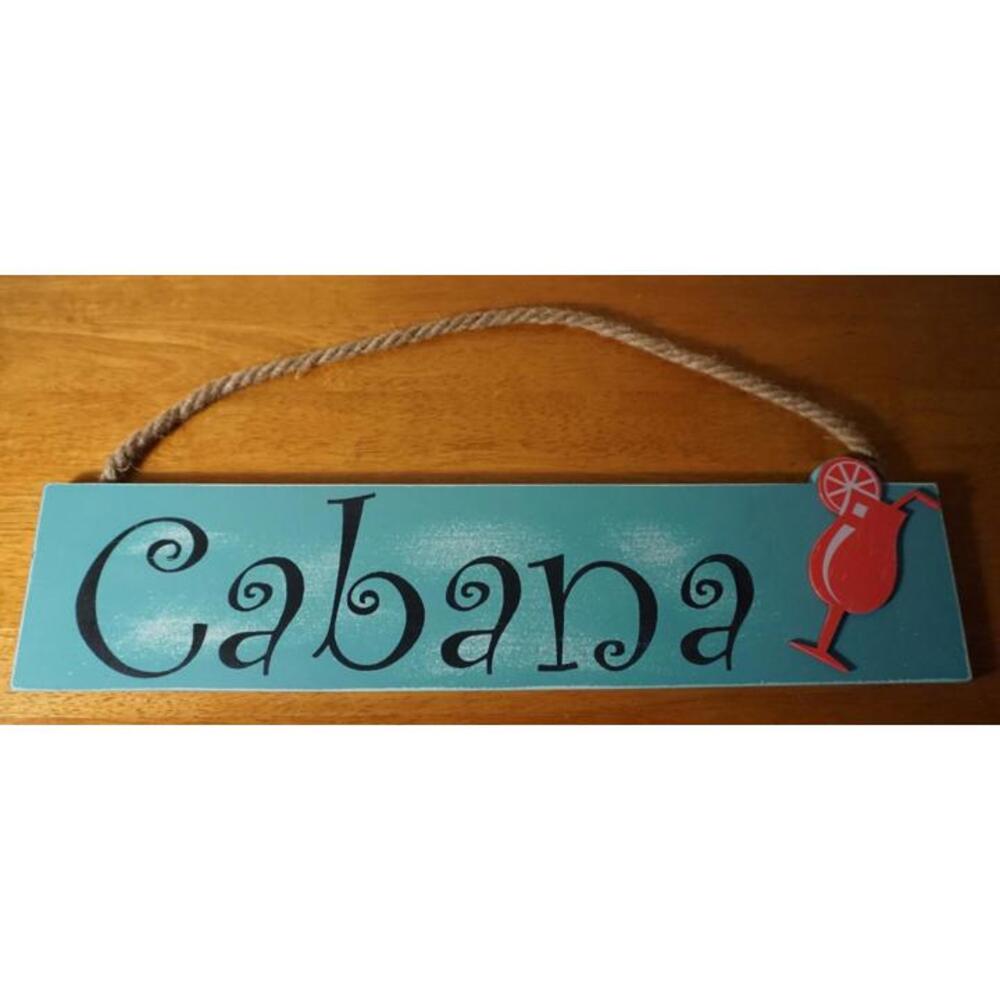 Cabana Sign Retro Beach Pool Tiki Bar Tropical Drink Cocktail Coastal Home Decor